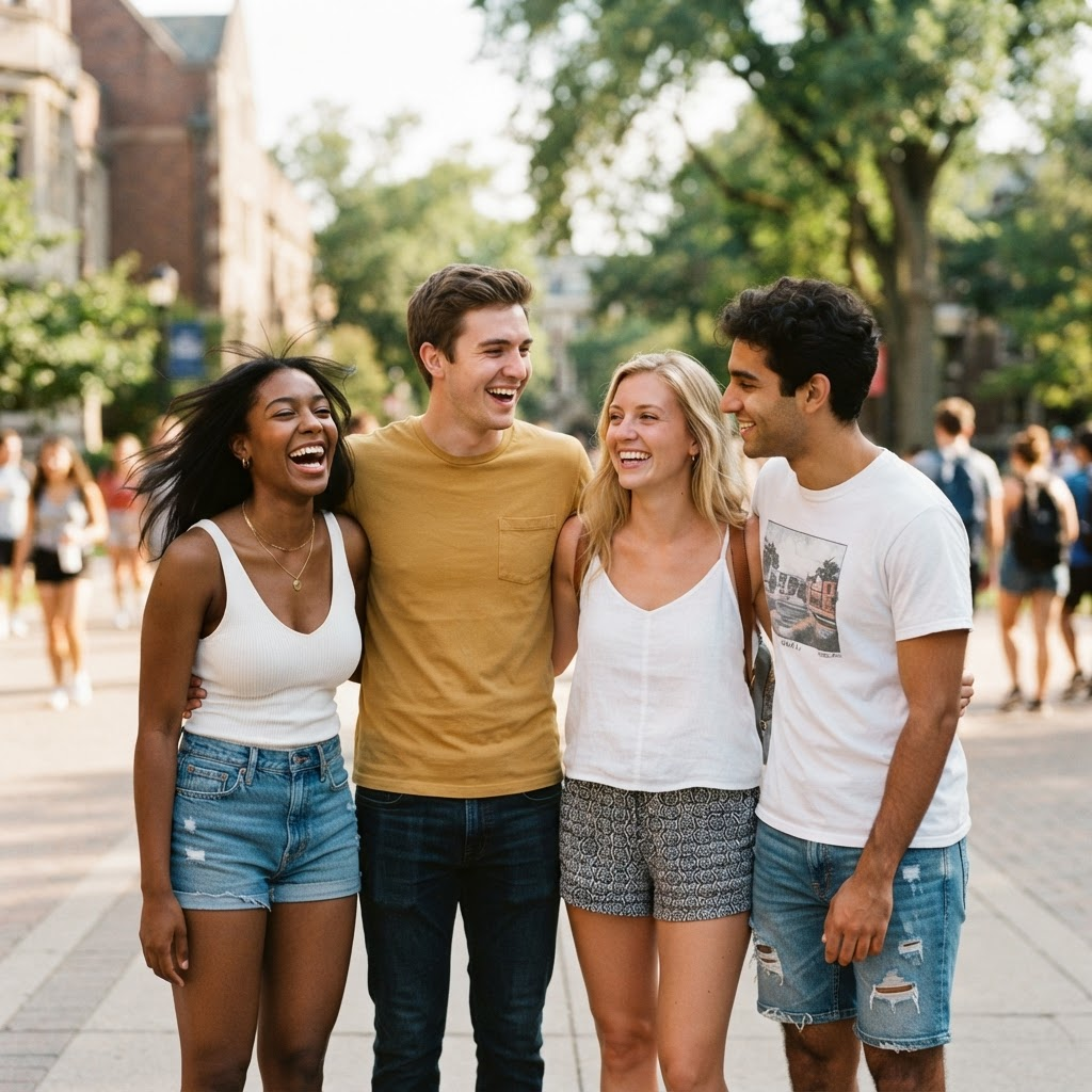 Group of smiling young adults outdoors